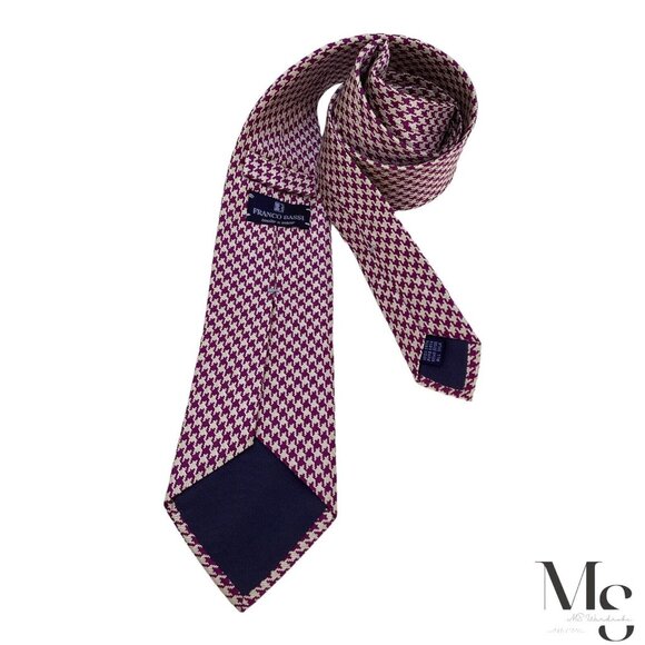 FRANCO BASSI Purple Houndstooth Luxury Silk Tie Hand Made In Italy W:3.5" EX CON - Picture 2 of 7